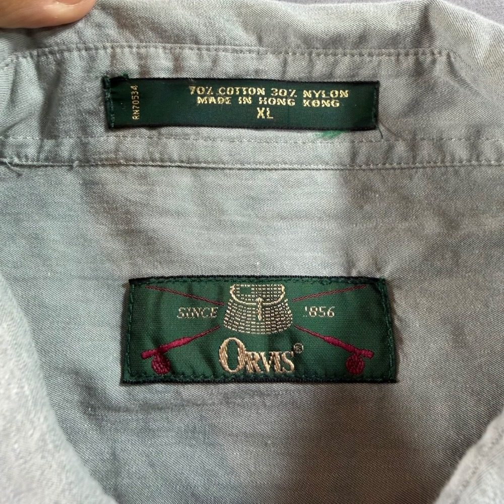 Orvis Button Down Shirt Mens XL Gray Excellent Security Pocket Cotton Blend Long - Picture 7 of 8